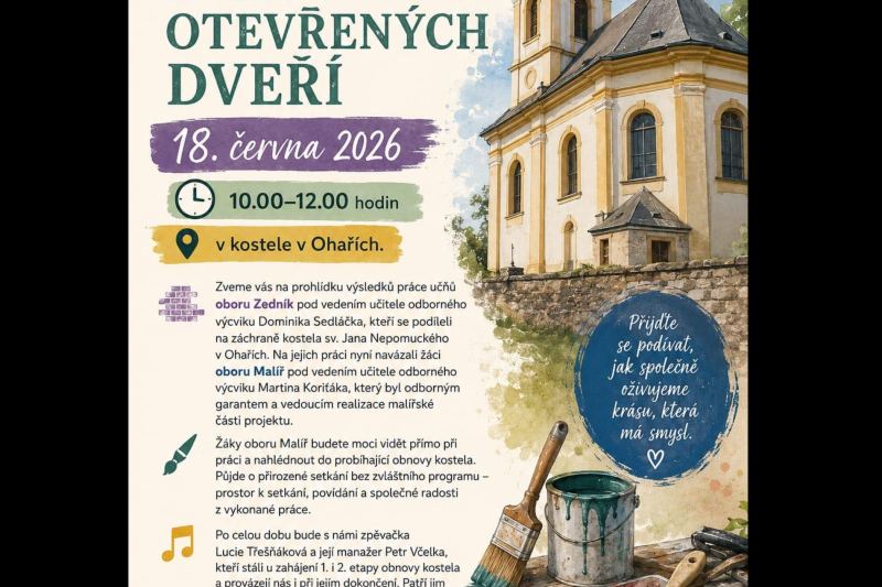 Naši žáci pomáhají obnovovat kostel v Ohařích. Přijďte se podívat na jejich práci.